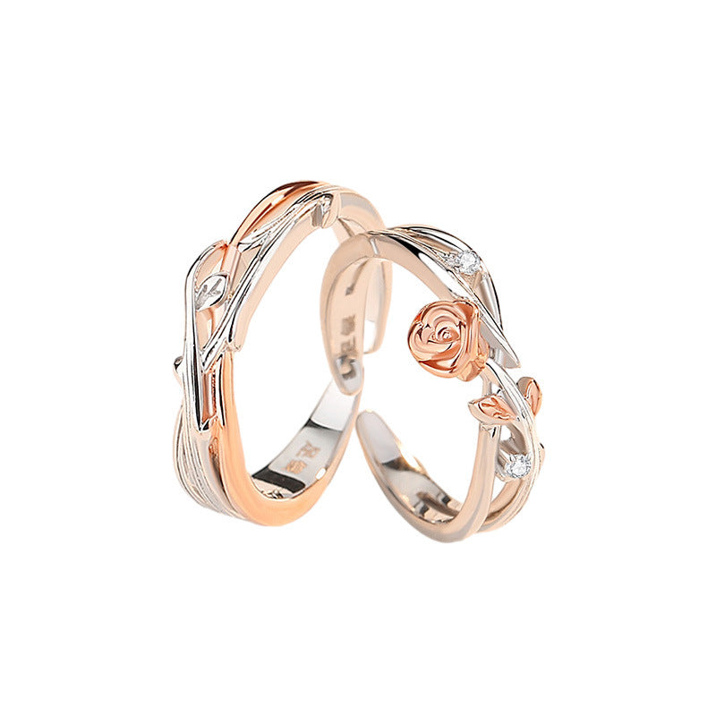 999 Silver Rose Couple Ring