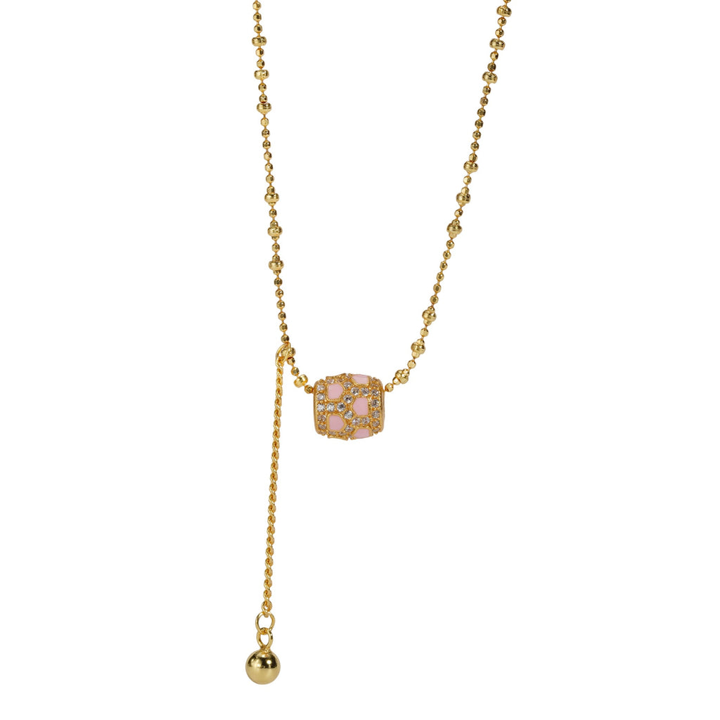 S925 pure silver inlaid zircon necklace, vintage exquisite pink drip oil craft collarbone chain.