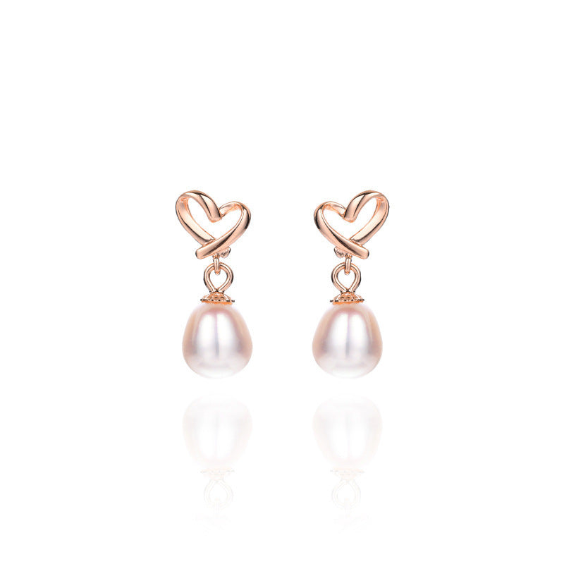 S925 sterling silver freshwater pearl heart-shaped earrings