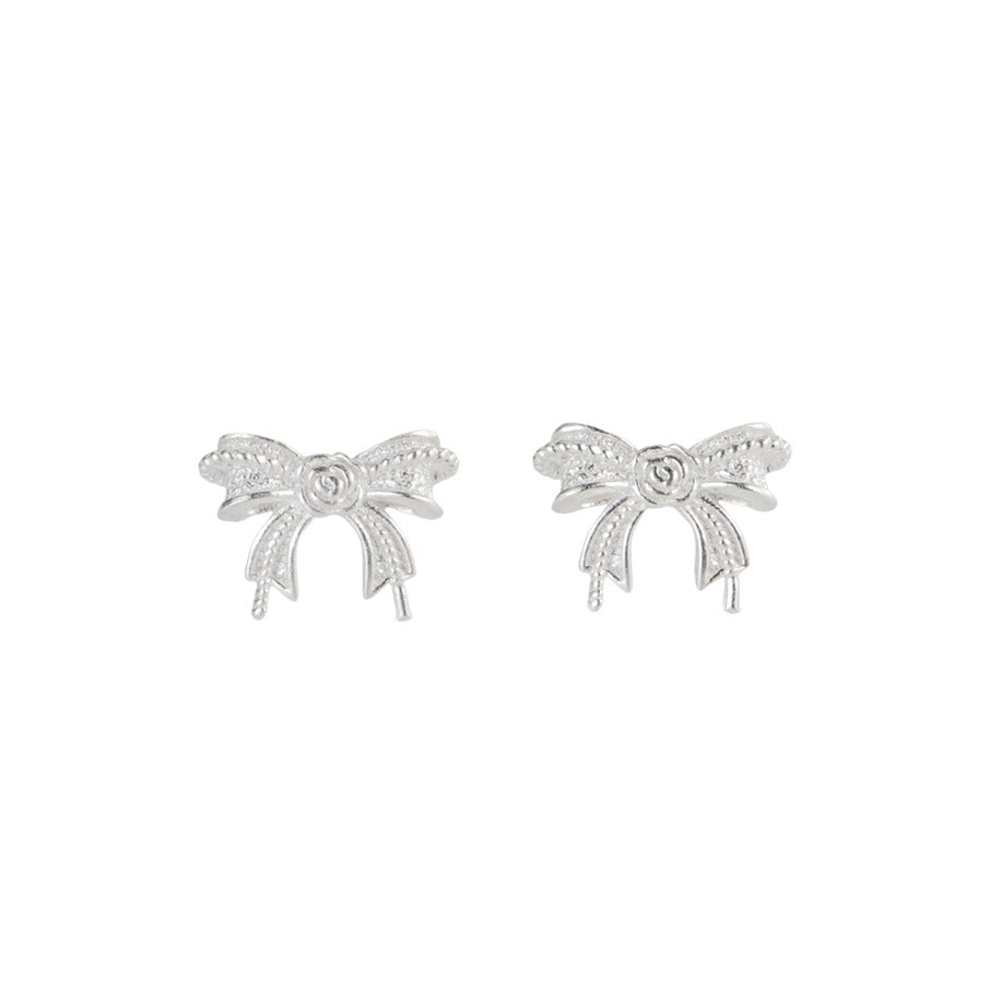 S925 sterling silver bow earrings - silver