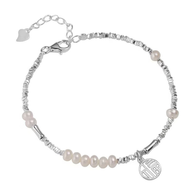 S925 Pure Silver Crushed Silver Freshwater Pearl Bracelet