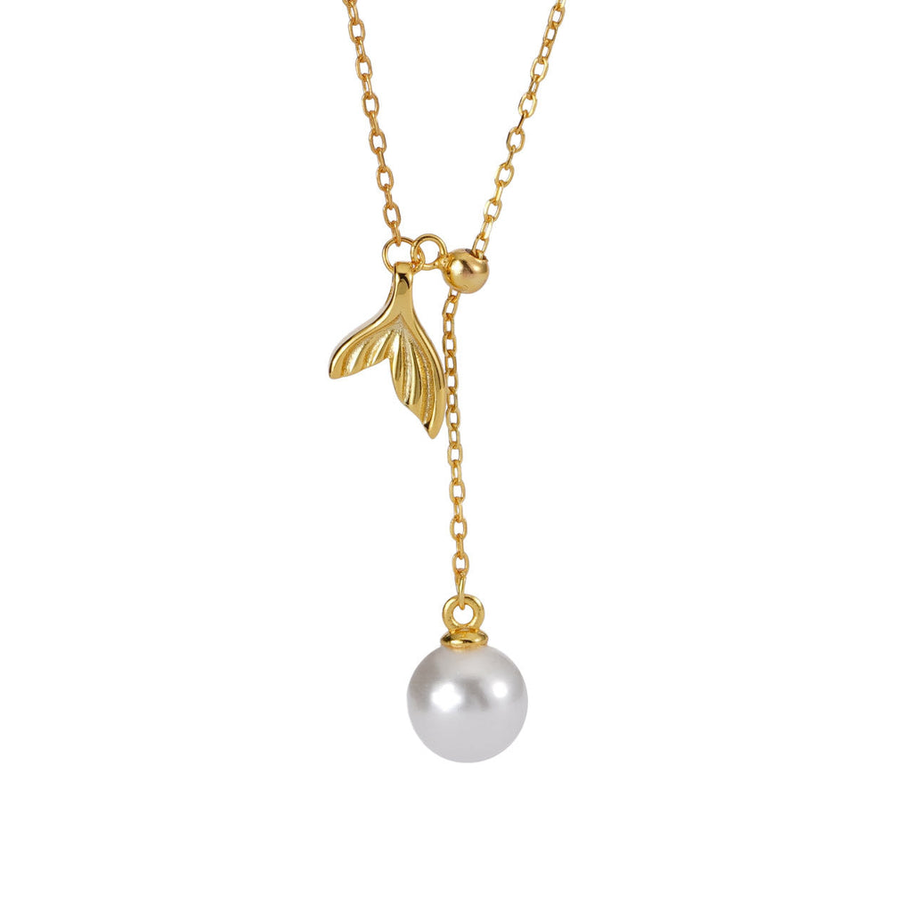 925 sterling silver fish tail pendant necklace - golden