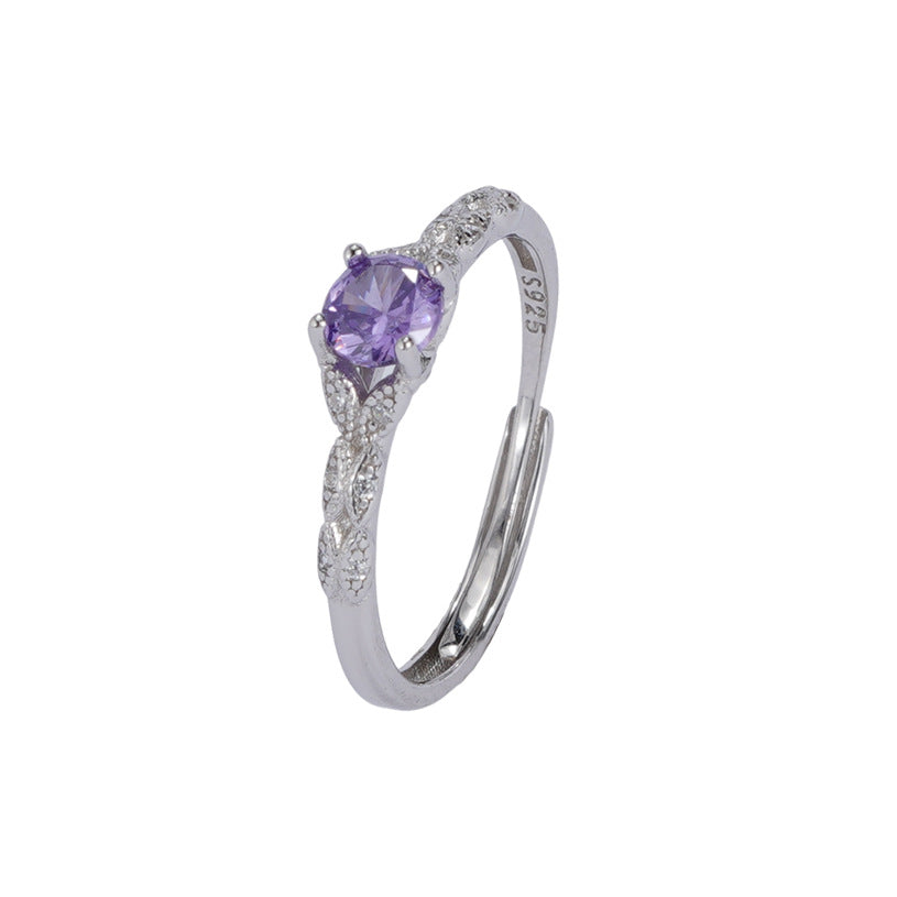 S925 Pure Silver Purple Sparkling Zirconia Ring - Silvery