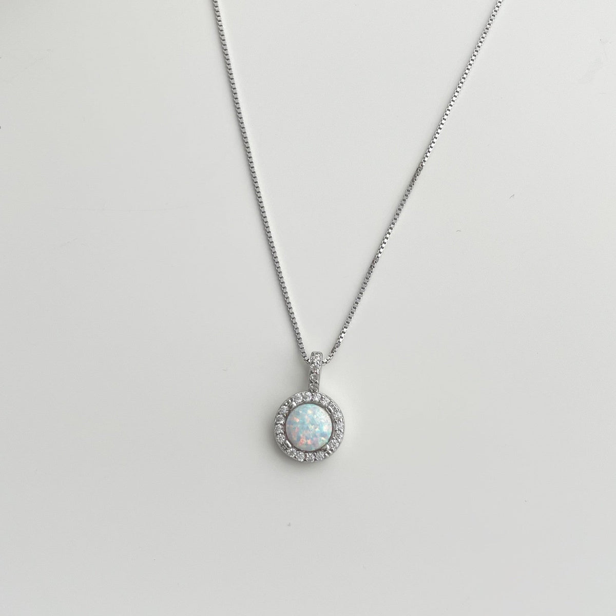 925 sterling silver opal necklace - silvery