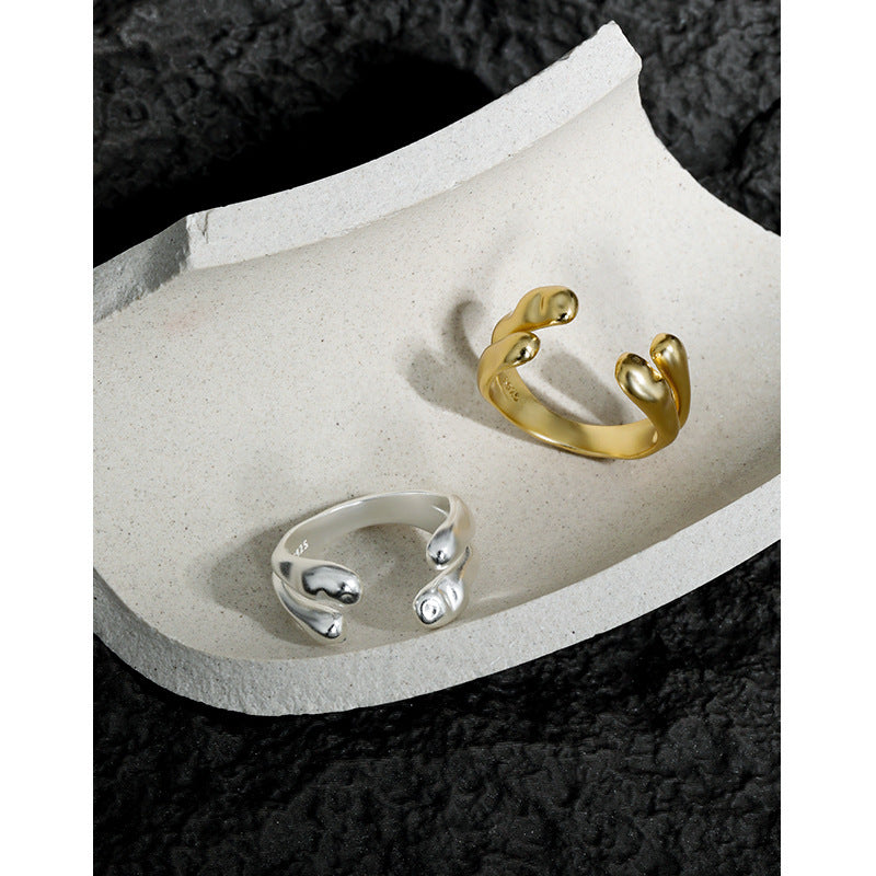 Organic Liquid Drop Open Ring – sculptural open ring