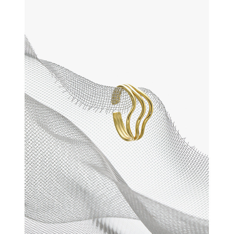 Layered Wave Line Open Ring – wholesale silver rings