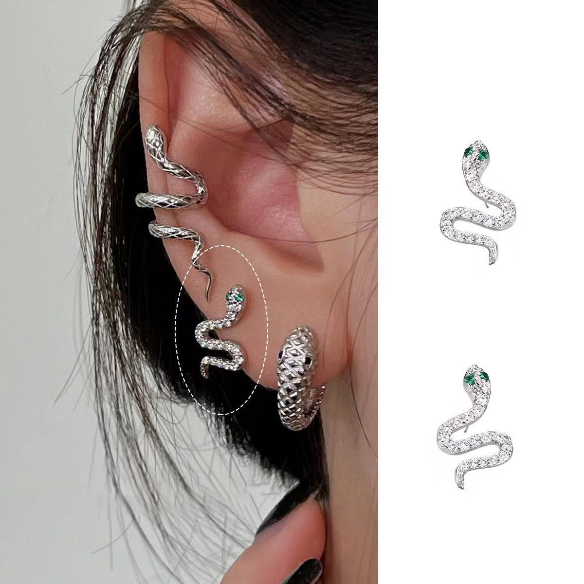 S925 Silver Sparkling Zirconia Serpentine Nut Earrings - Silvery