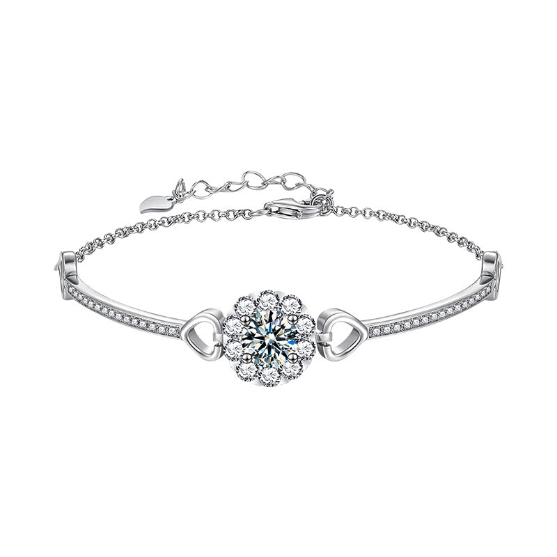S925 Sterling Silver Moissanite Heart Snowflake Bracelet