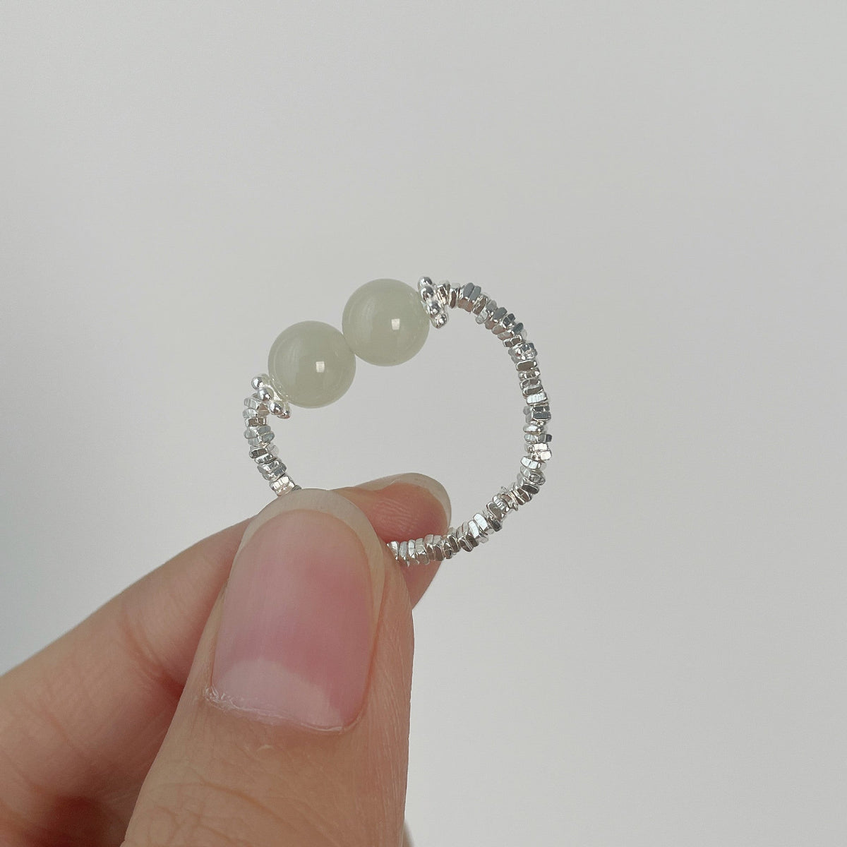 925 Sterling Silver Hotan Jade Ring - Silvery