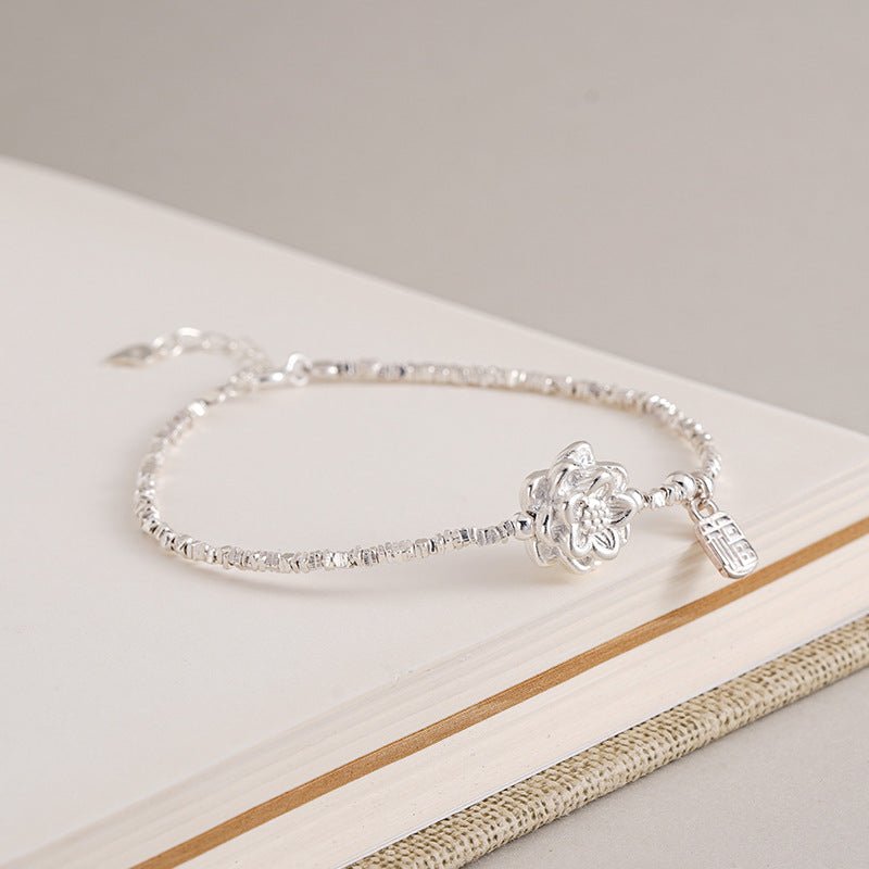 999 Silver Lotus Freshwater Pearl Bracelet - Silvery
