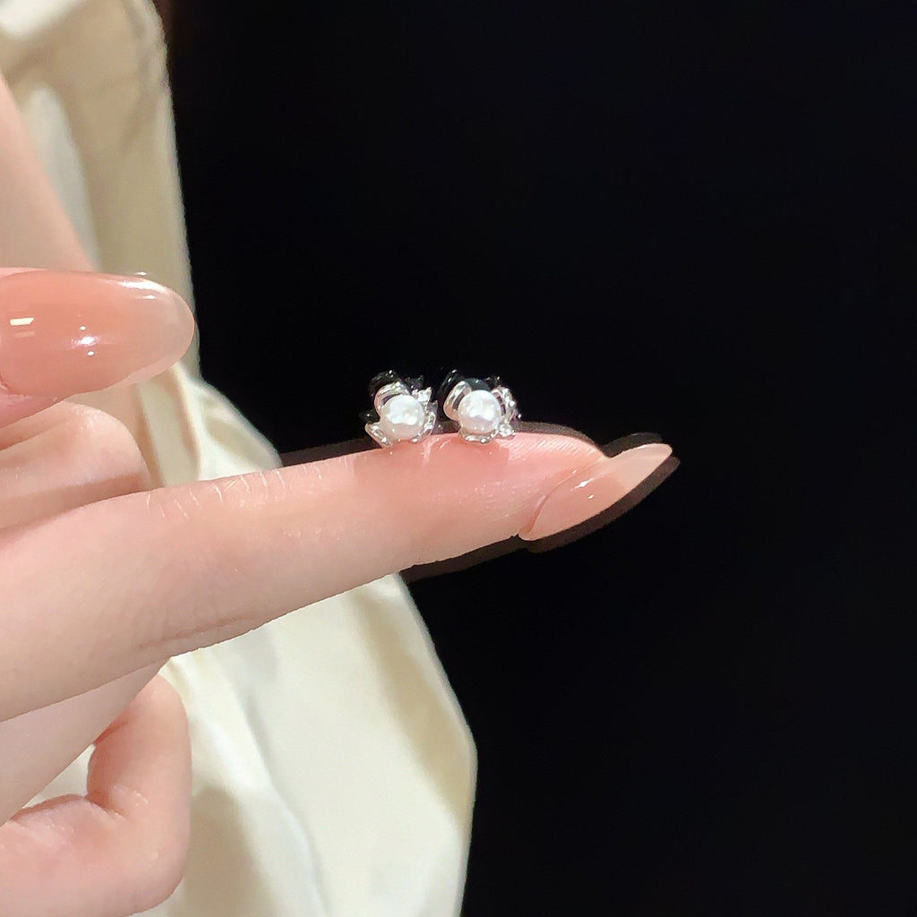 S925 pure silver freshwater pearl earrings