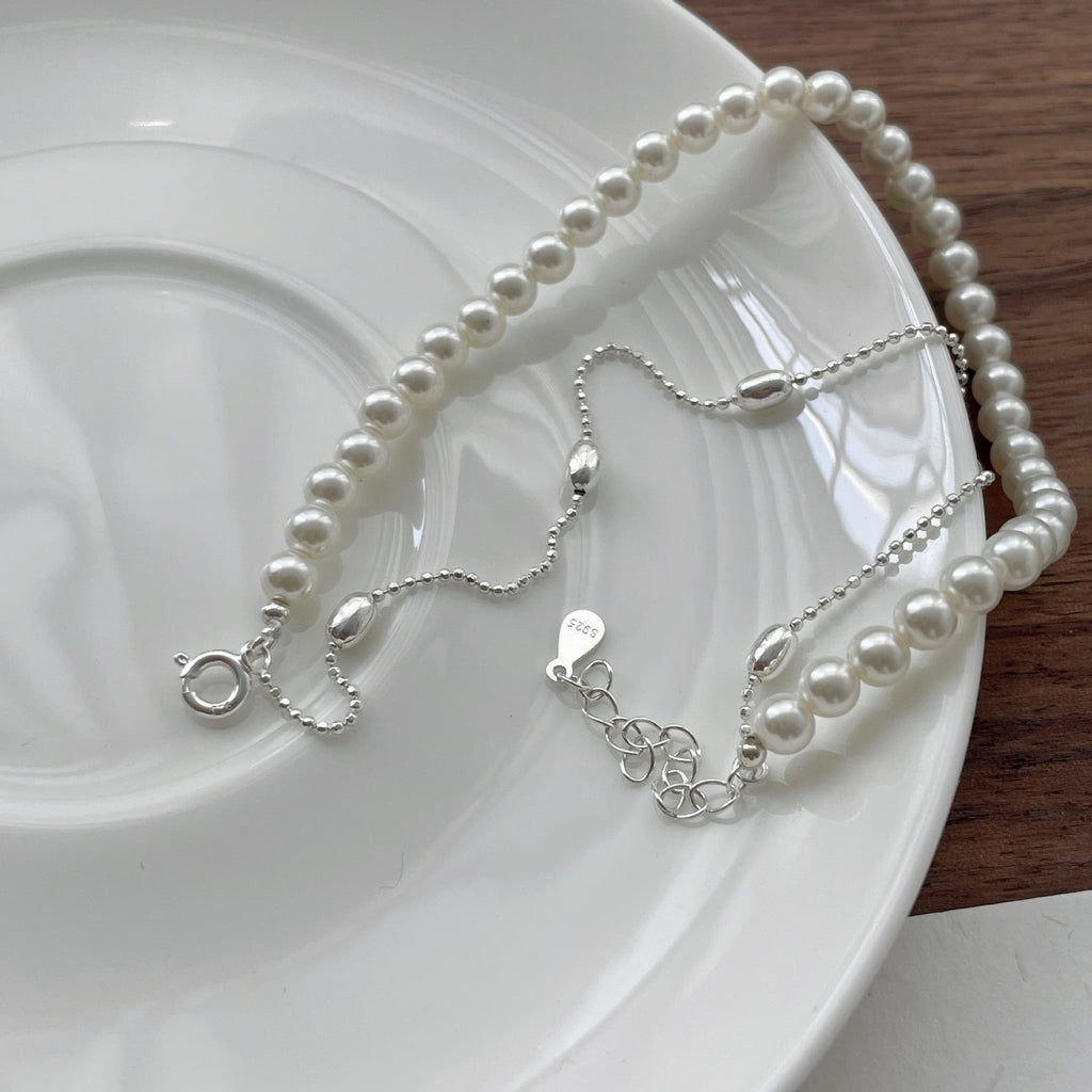 S925 sterling silver imitation pearl double-layer bracelet