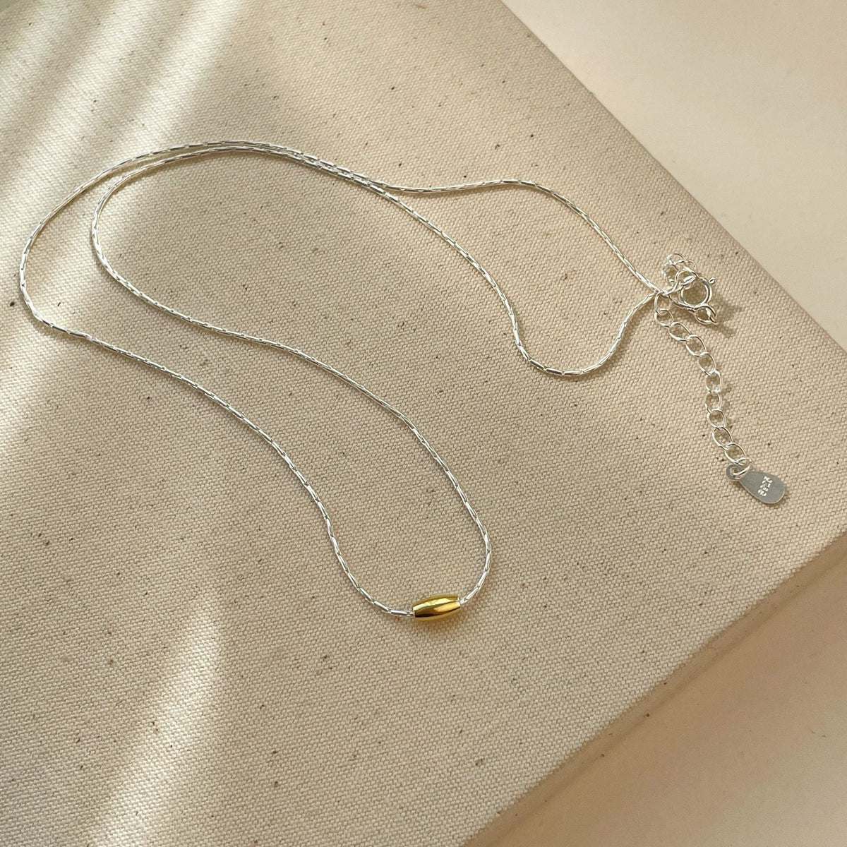 S925 Silver Olive Bead Necklace - Silvery