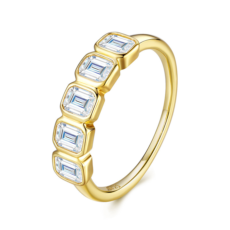 S925 Silver Gold-Tone Moissanite Ring