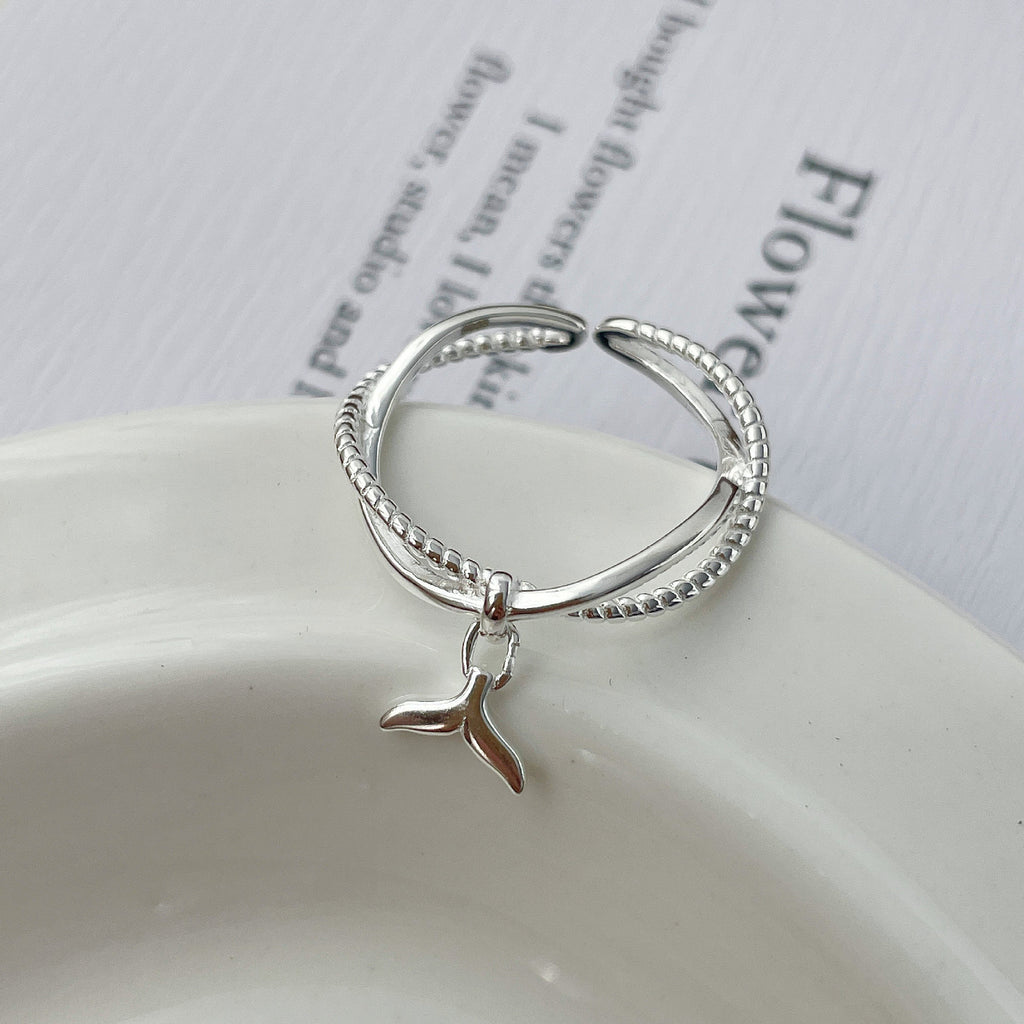 925 sterling silver fish tail pendant ring - silvery