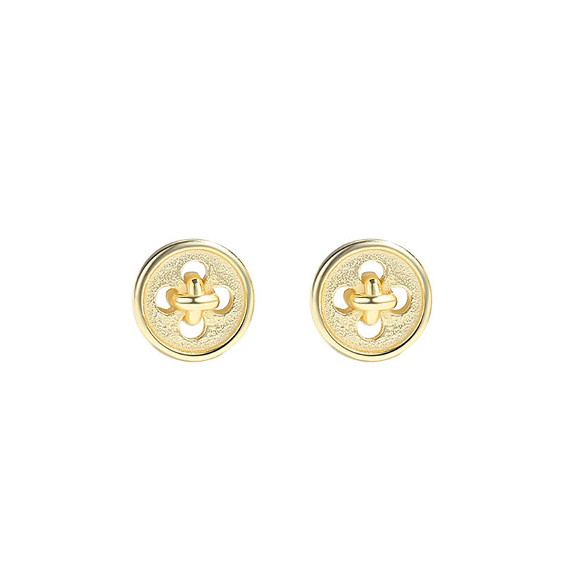 S925 silver button graphic earrings