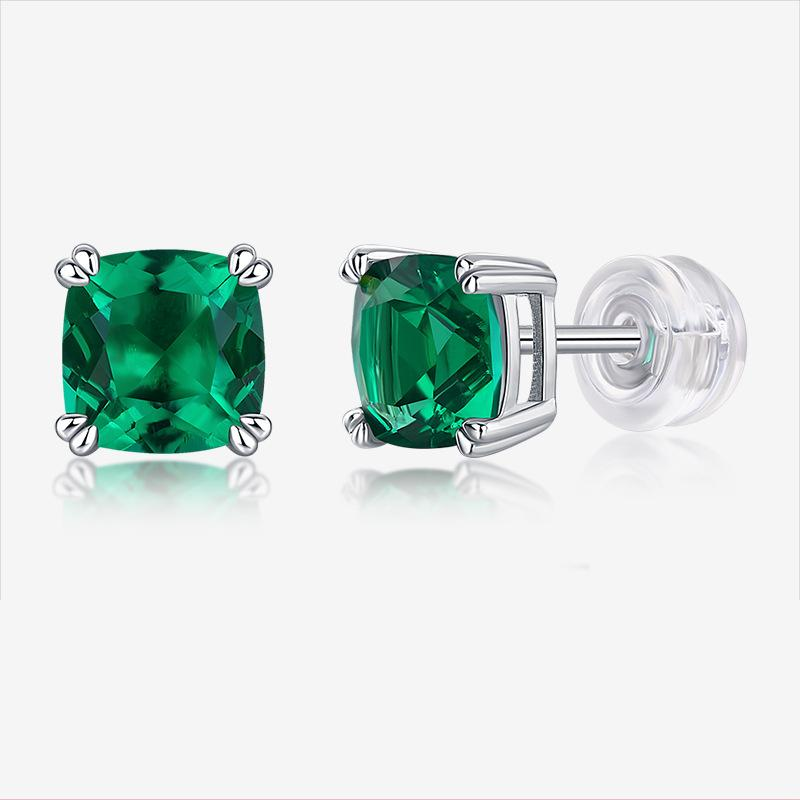 S925 Silver "Canglan" Lab-Grown Emerald and Moissanite Stud Earrings