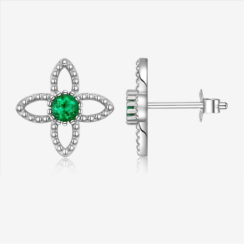 S925 Silver "Canglan" Lab-Grown Emerald and Moissanite Stud Earrings