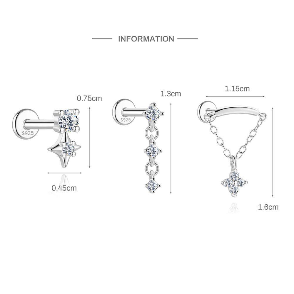 S925 Sterling Silver Moissanite Flat-Back Threaded Piercing Earring