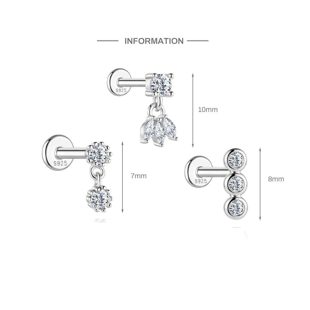 S925 Sterling Silver Moissanite Threaded Cartilage Stud
