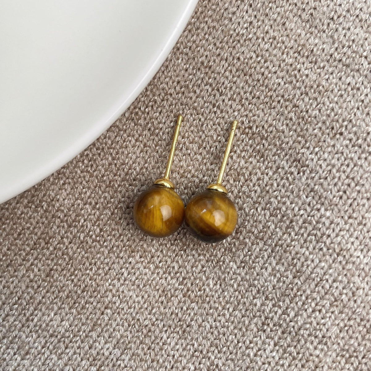 925 sterling silver tiger eye stone earrings - golden