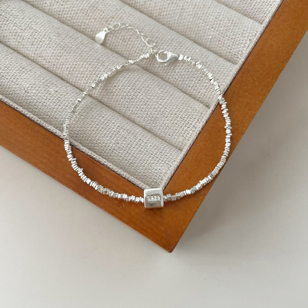 925 sterling silver square bracelet - silvery
