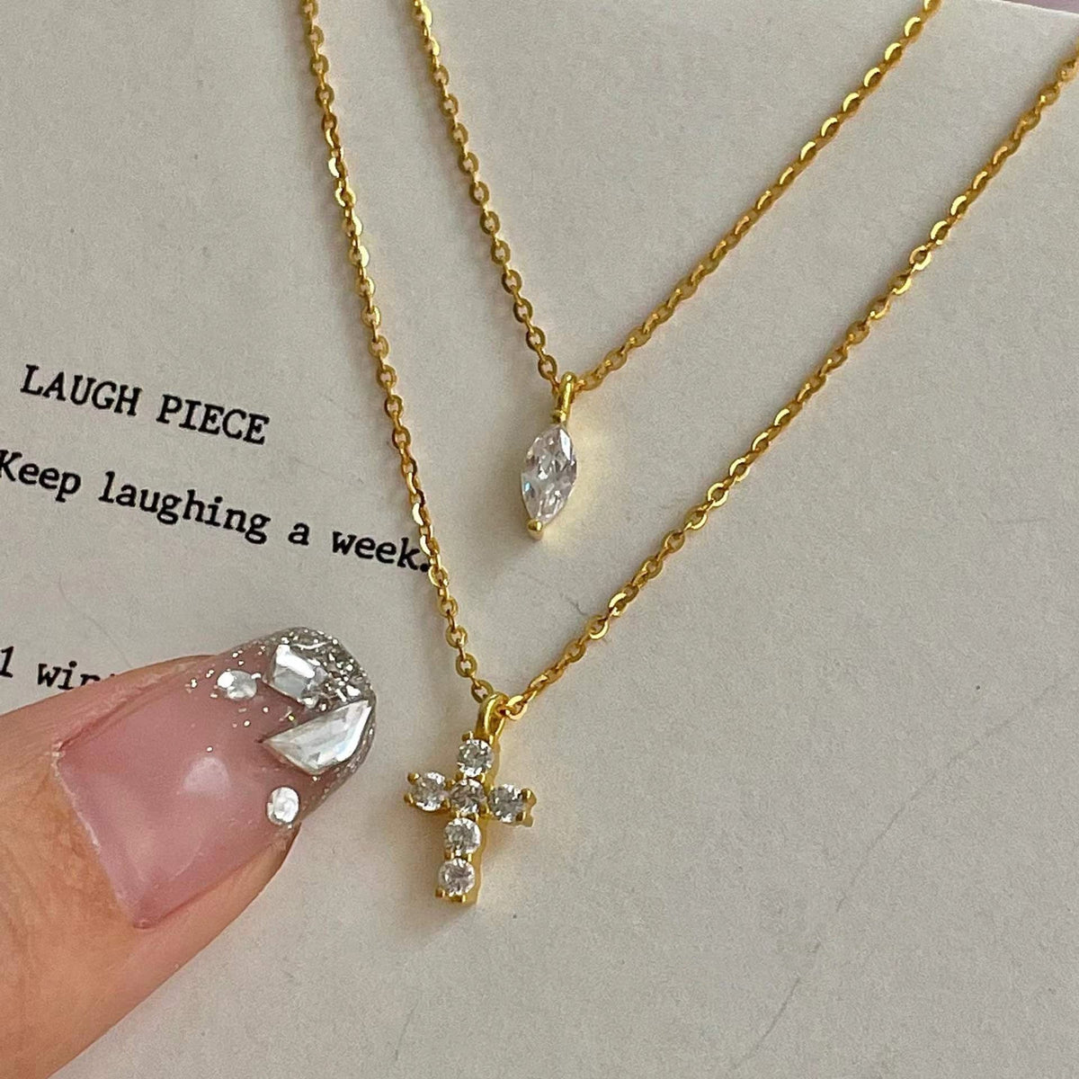 925 sterling silver cross double layered necklace