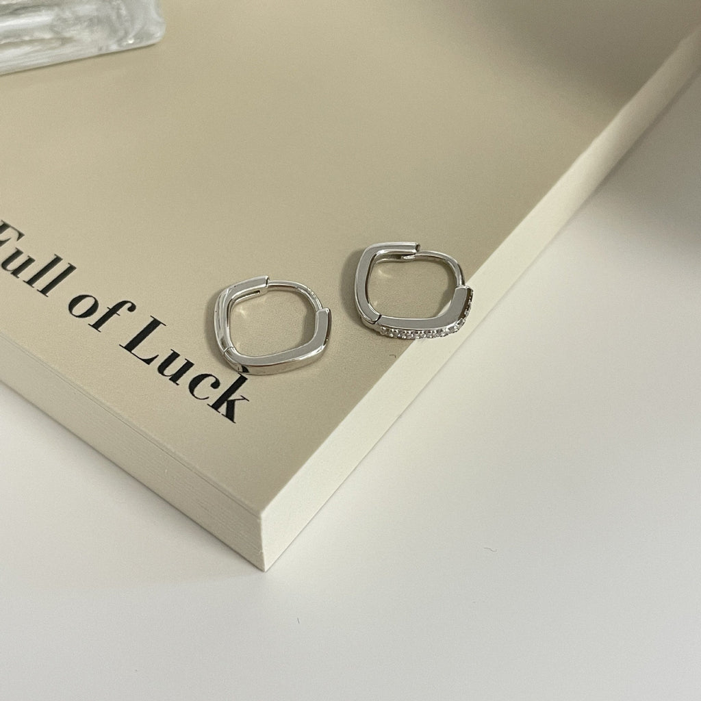 925 sterling silver square ear buckle - silvery