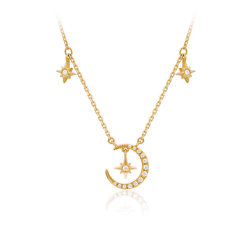 925 sterling silver star and moon pendant necklace