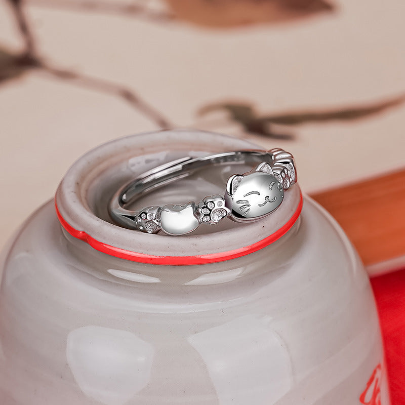 999 Silver Kitten Ring - Silvery