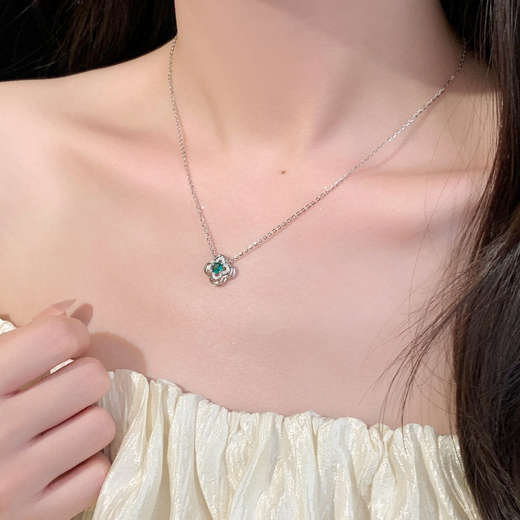 925 pure silver four-leaf clover pendant necklace