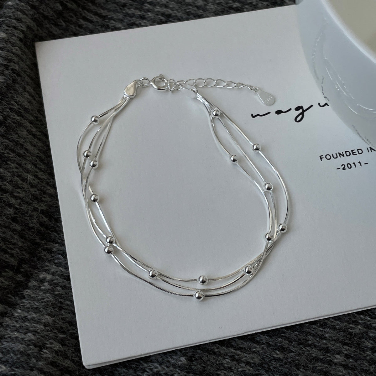925 sterling silver three-layer snake bone chain bracelet - silvery