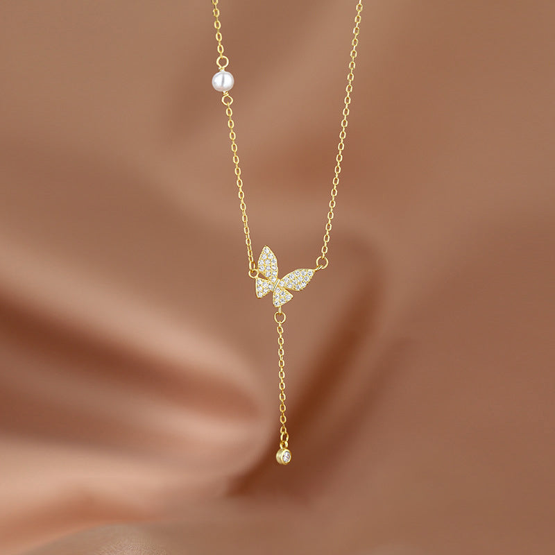  925 sterling silver butterfly tassel pendant necklace