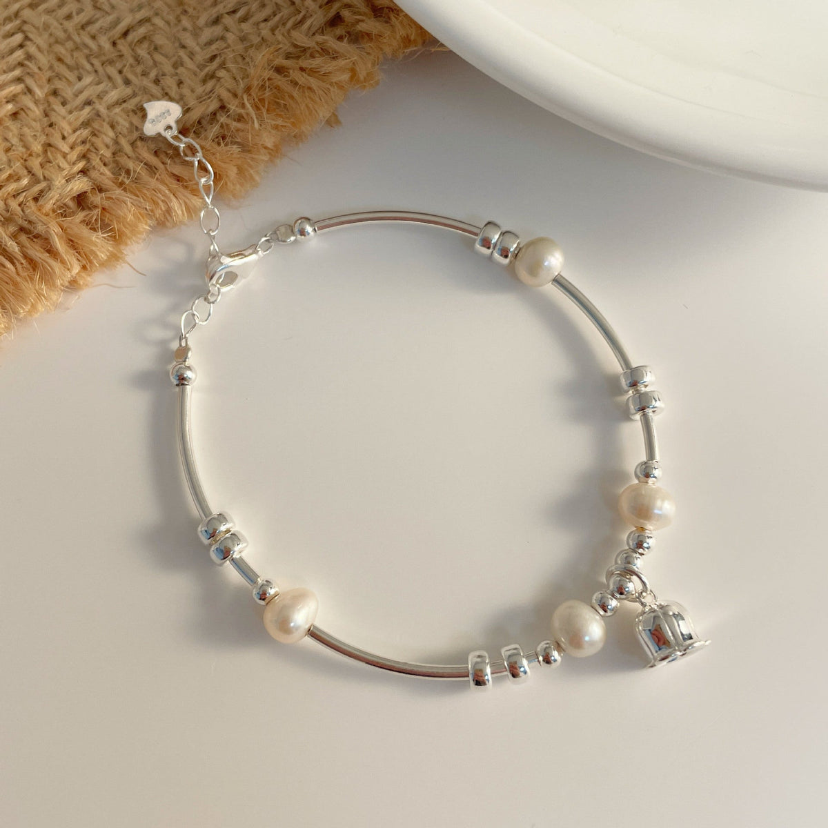925 sterling silver freshwater pearl bracelet - silvery