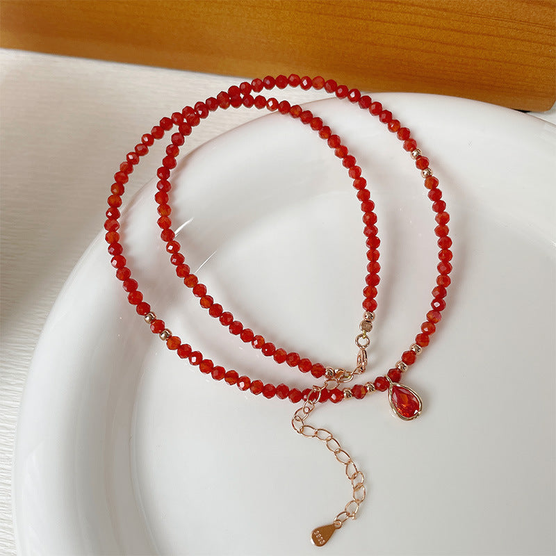 925 sterling silver red agate necklace - champagne golden