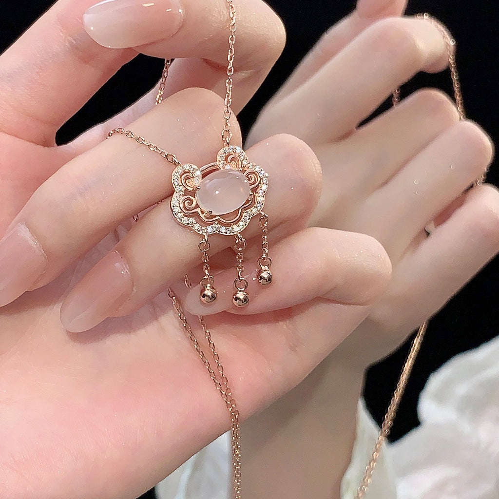 925 sterling silver chalcedony necklace - rose golden