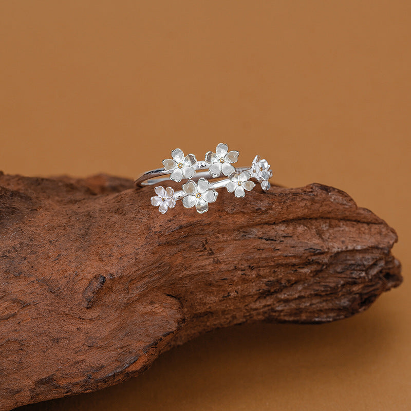 925 sterling silver flower opening ring - silvery