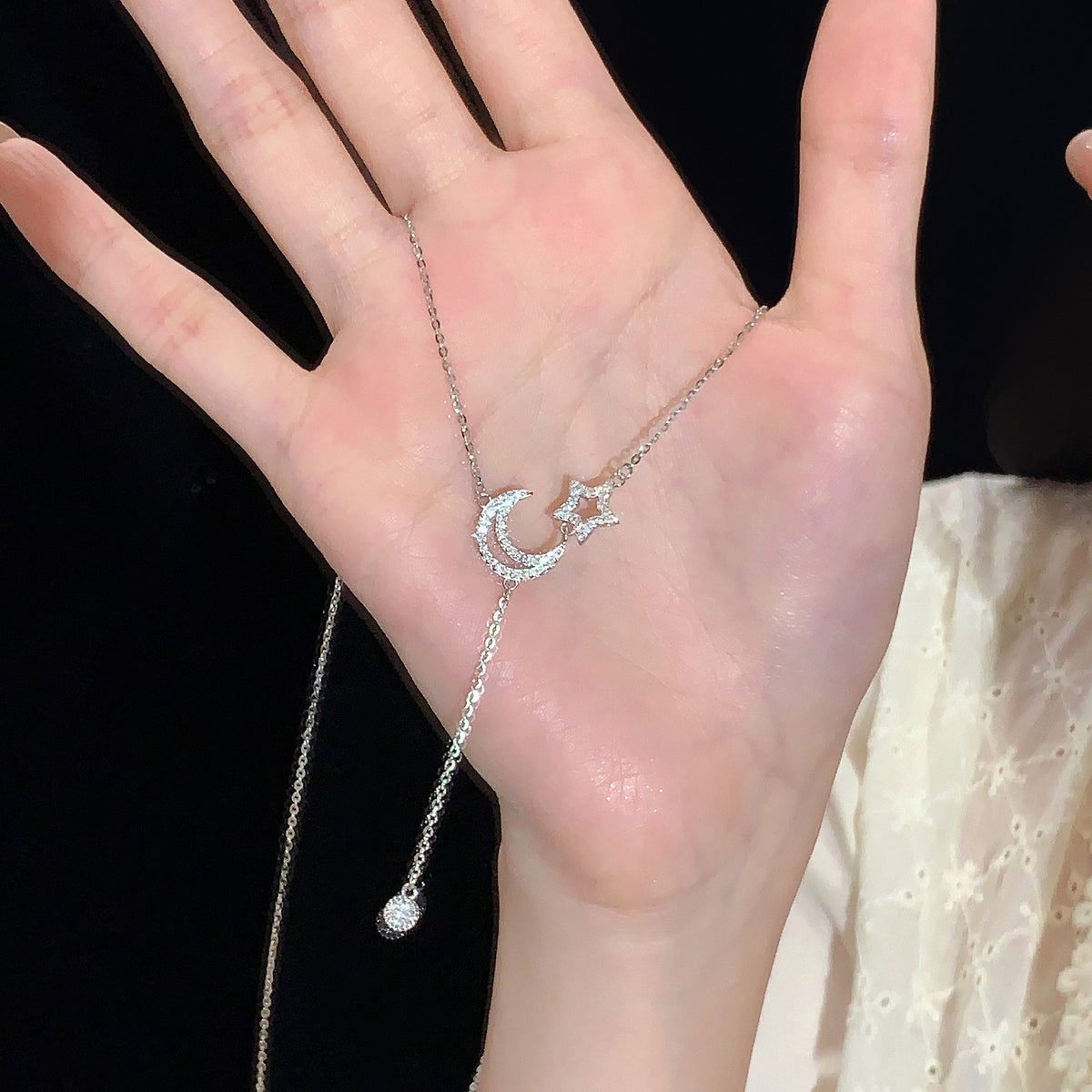 925 sterling silver star and moon pendant necklace