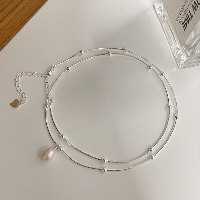 925 sterling silver freshwater pearl pendant necklace - silvery