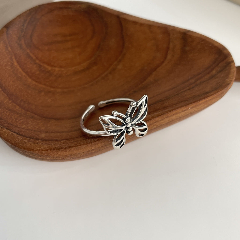 925 sterling silver butterfly shaped ring - silvery
