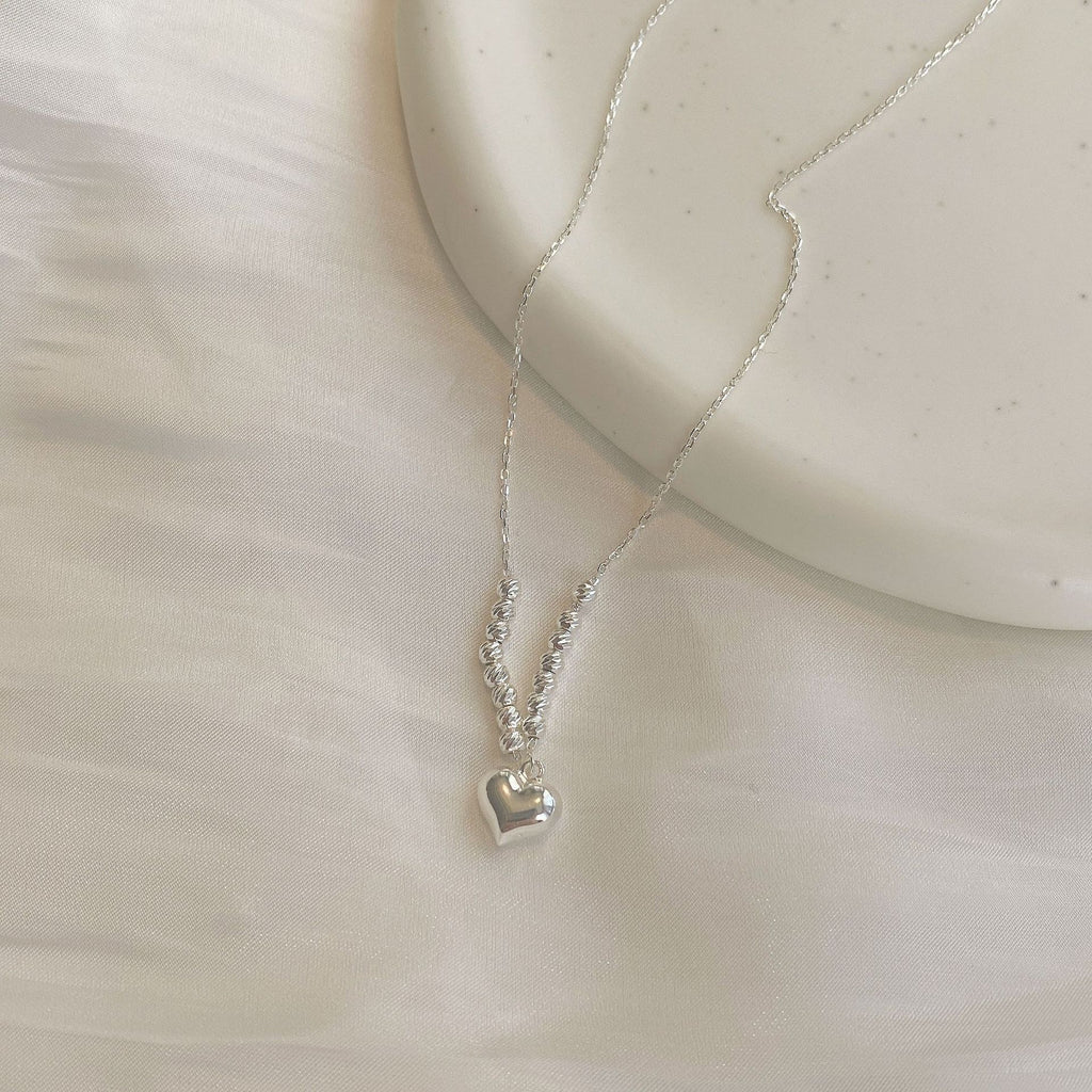925 sterling silver heart-shaped pendant necklace - silvery