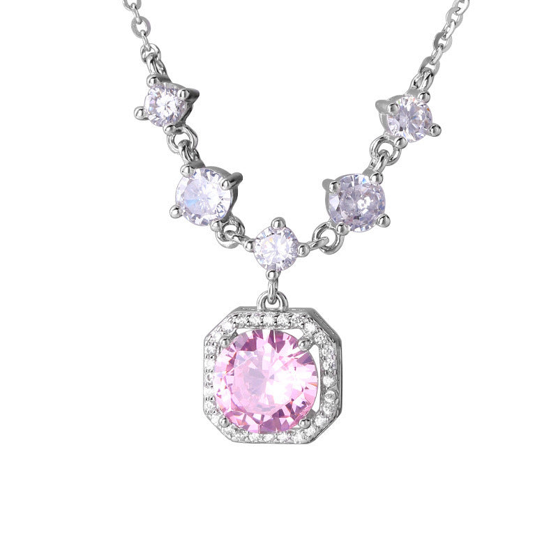 925 sterling silver square zirconia pendant necklace - silvery