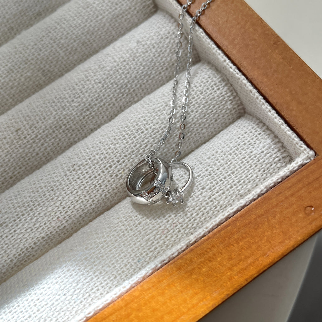 925 sterling silver double ring pendant necklace