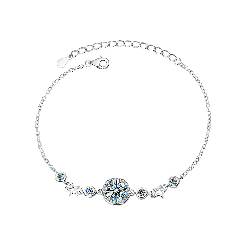 925 Sterling Silver Moissanite Round Star Bracelet