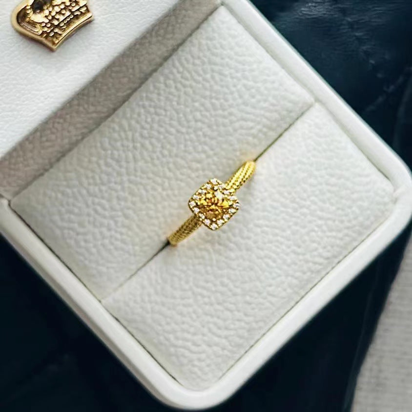 925 sterling silver sparkling zirconium ring - golden