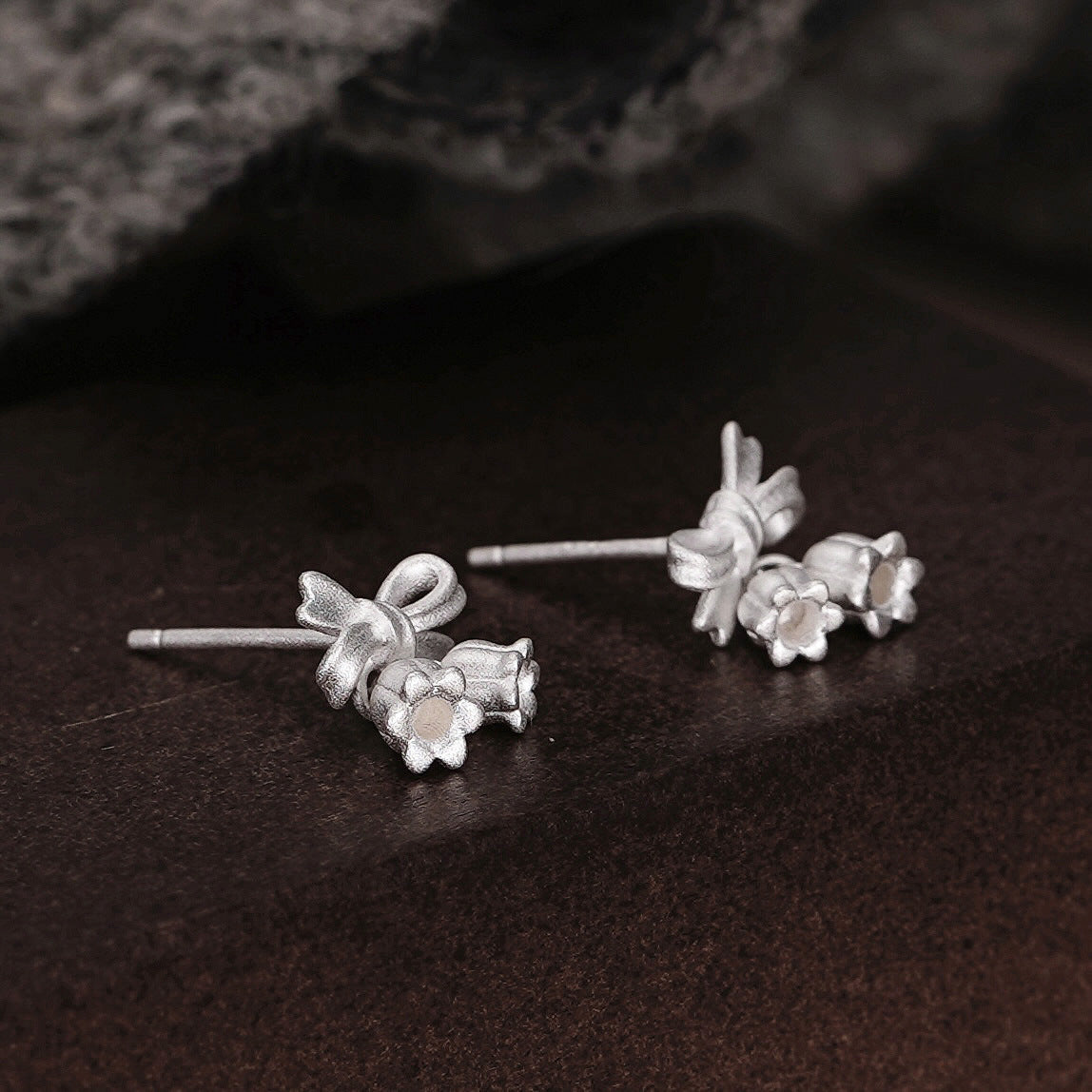 S925 pure silver bell orchid bow earrings