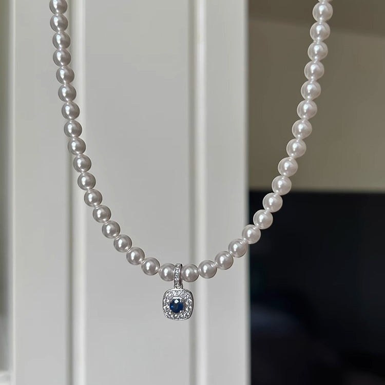 S925 sterling silver pearl  necklace - silvery