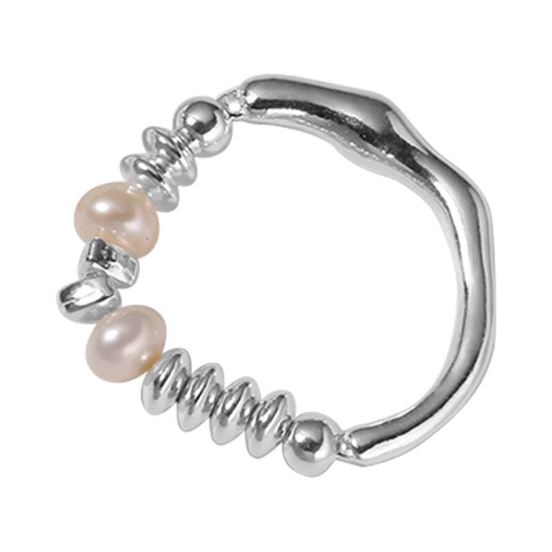 925 sterling silver pearl irregular design ring - silvery