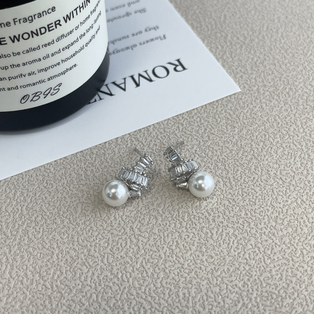 925 sterling silver pearl earrings - silvery