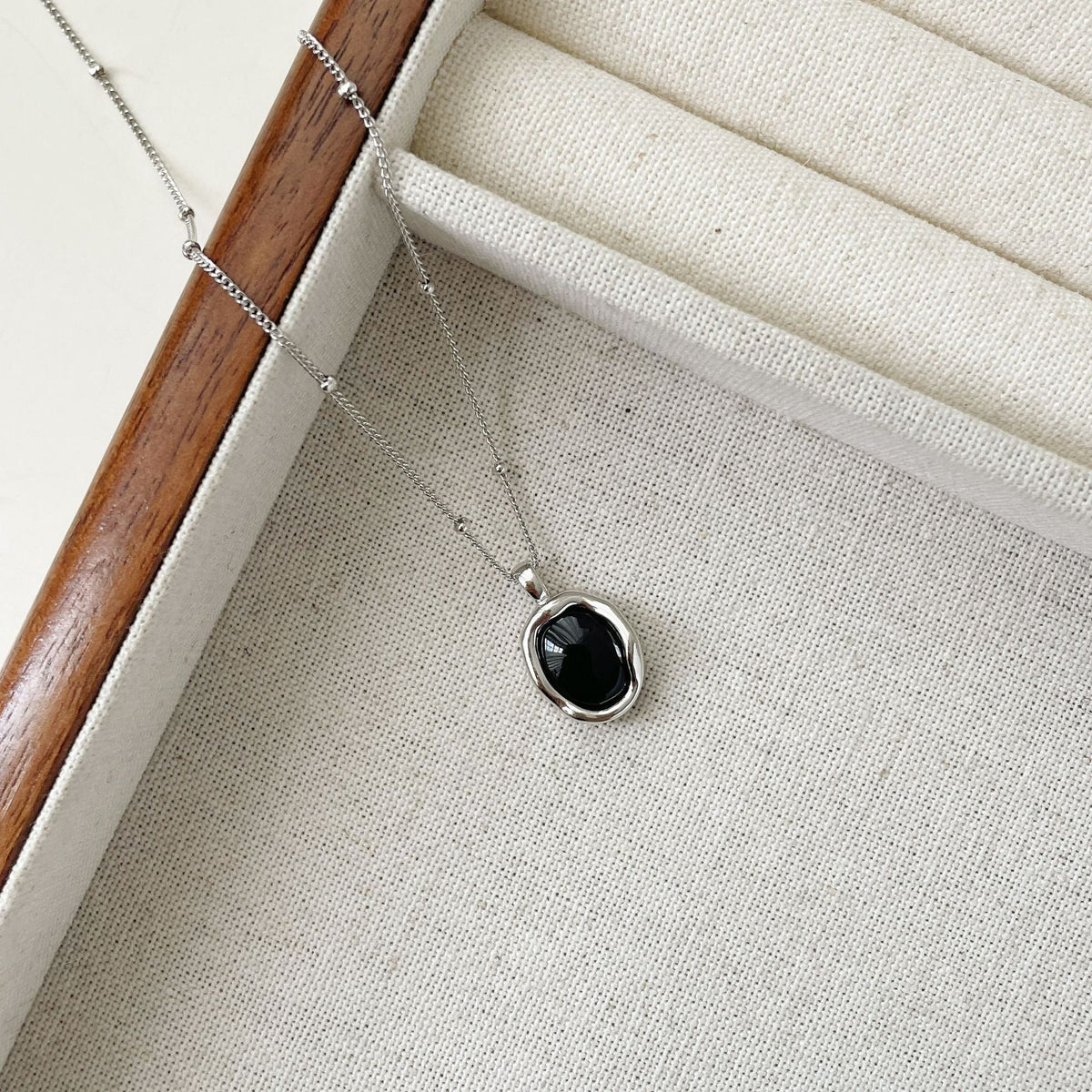 925 sterling silver black agate pendant necklace